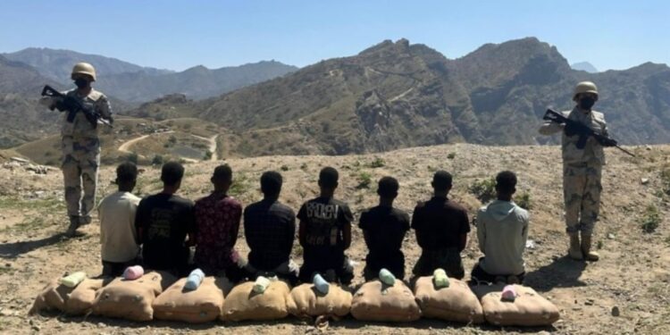حرس الحدود بجازان يضبط 8 مخالفين لنظام أمن الحدود لتهريبهم 135 كيلوجرامًا من القات