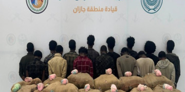 حرس الحدود بمنطقة جازان يقبض على 15 مخالفًا لنظام أمن الحدود لتهريبهم 342 كيلوجرامًا من نبات القات المخدر