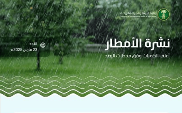 «البيئة»: وادي الدواسر بالرياض تُسجّل أعلى كمية هطول أمطار بـ31.0 ملم