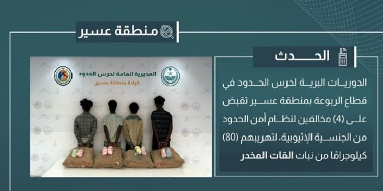 القبض على 4 مخالفين لتهريبهم 80 كيلوجرامًا من القات في عسير