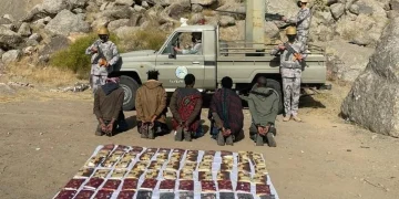 القبض 5 مخالفين لنظام أمن الحدود لتهريبهم 56.6 كيلوجرامًا من الحشيش بجازان