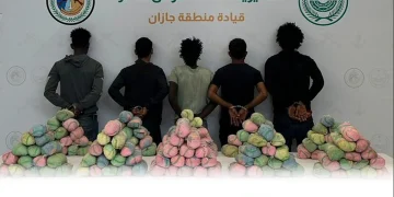ضبط 5 مخالفين لنظام أمن الحدود لتهريبهم 200 كيلوجرام من القات في جازان