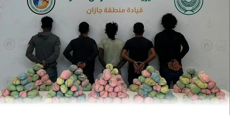 ضبط 5 مخالفين لنظام أمن الحدود لتهريبهم 200 كيلوجرام من القات في جازان