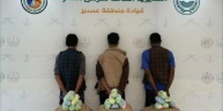 حرس الحدود بعسير يقبض على 3 يمنيين لتهريبهم 60 كيلوجرامًا من القات المخدر