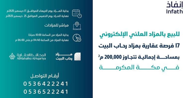 17 فرصة عقارية في مكة المكرمة بمزاد رحاب البيت