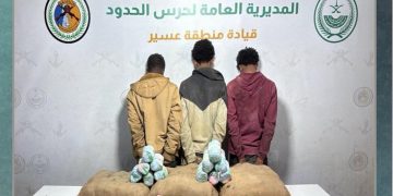 حرس الحدود بعسير يقبض على 3 يمنيين لتهريبهم 60 كيلوجراما من القات المخدر