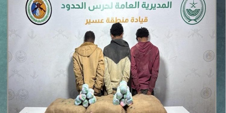 حرس الحدود بعسير يقبض على 3 يمنيين لتهريبهم 60 كيلوجراما من القات المخدر