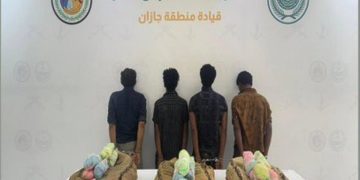 القبض على 4 مخالفين من الجنسيتين الإثيوبية واليمنية لتهريبهم 60 كيلوجرامًا من القات المخدر بجازان