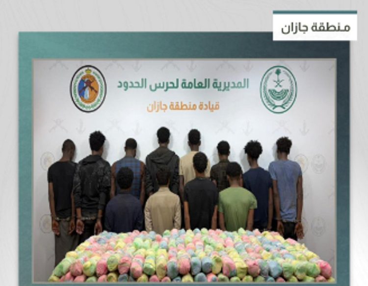 القبض على 12 مخالفا من الجنسيتين الإثيوبية واليمنية لتهريبهم 240 كيلوجراما من القات في جازان