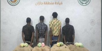 حرس الحدود بجازان يقبض على 4 إثيوبيين لتهريبهم 80 كيلو جراما من القات المخدر