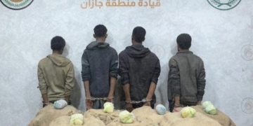 حرس الحدود بجازان يقبض على 4 إثيوبيين ويمنيين لتهريبهم 140 كيلو جراما من القات المخدر