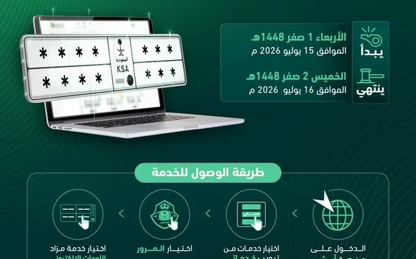 المرور يفتح مزاد اللوحات المميزة إلكترونياً عبر أبشر حتى الخميس