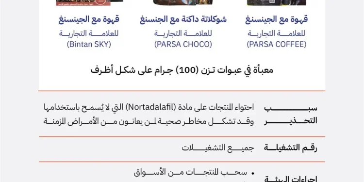 «الغذاء والدواء» تحذر من استهلاك منتجات قهوة وشوكولاتة مضاف إليها الجينسنغ لعلامات تجارية محددة