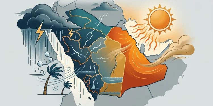 “الأرصاد” يحذّر 9 مناطق من أمطار وسيول وبَرَد ورياح مثيرة للأتربة.. و46°م بالدمام
