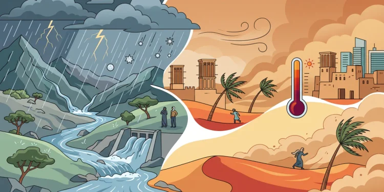 طقس الخميس.. أمطار رعدية وسيول ورياح مثيرة للأتربة في 7 مناطق وحرارة تلامس 47°