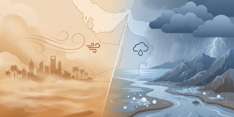 أمطار رعدية غزيرة وسيول تضرب 10 مناطق سعودية اليوم