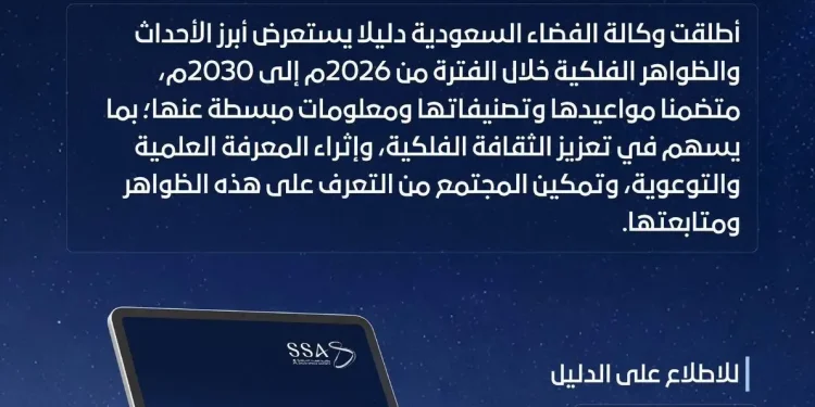 وكالة الفضاء السعودية تُصدر دليلاً لـ 62 حدثاً فلكياً بين 2026 و2030