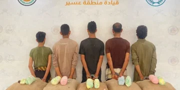 حرس الحدود بعسير يحبط تهريب 100 كجم من القات ويقبض على 5 مخالفين