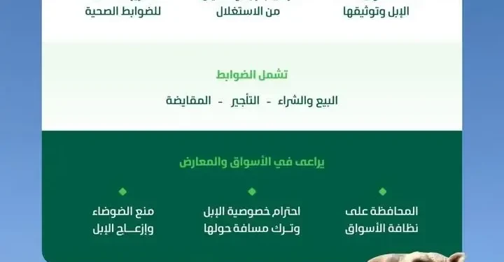 وزارة البيئة تعتمد ضوابط تنظيم المتاجرة بالإبل وتعزز حماية الملاك والرفق بها