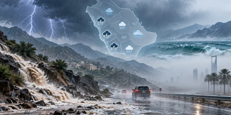 أمطار رعدية غزيرة وسيول تضرب مناطق عدة في المملكة اليوم