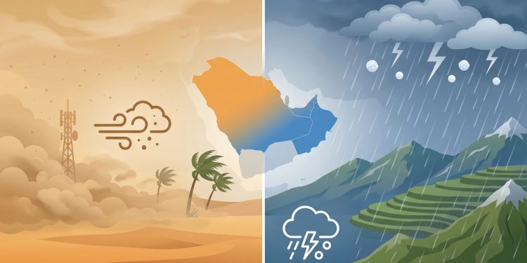 إنذار أحمر بأمطار غزيرة على تبوك والجوف والحدود الشمالية