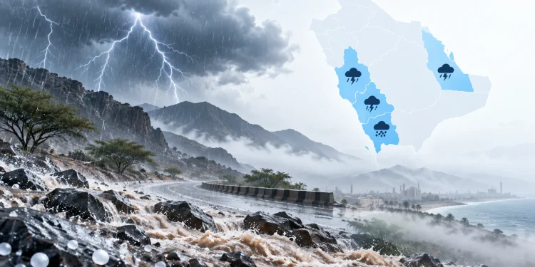 أمطار رعدية وسيول وبرد تضرب 4 مناطق سعودية اليوم