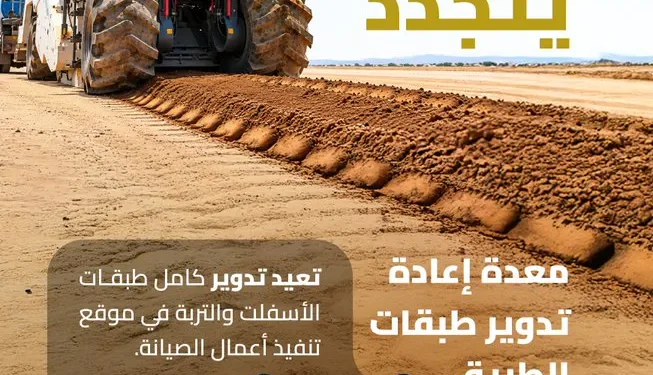 هيئة الطرق: معدة إعادة التدوير تخفض تكاليف الصيانة 26% وتقلص مدة التنفيذ 40%